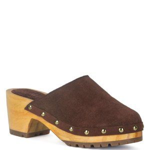 CEDRUS FINE SUEDE STUDDED CLOG MULES Brown Size 8.5